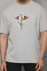 Unisex Bisiklet Yaka Baskılı Oversize T-Shirt