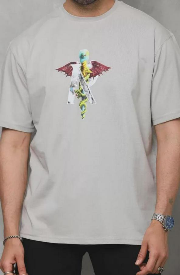 Unisex Bisiklet Yaka Baskılı Oversize T-Shirt