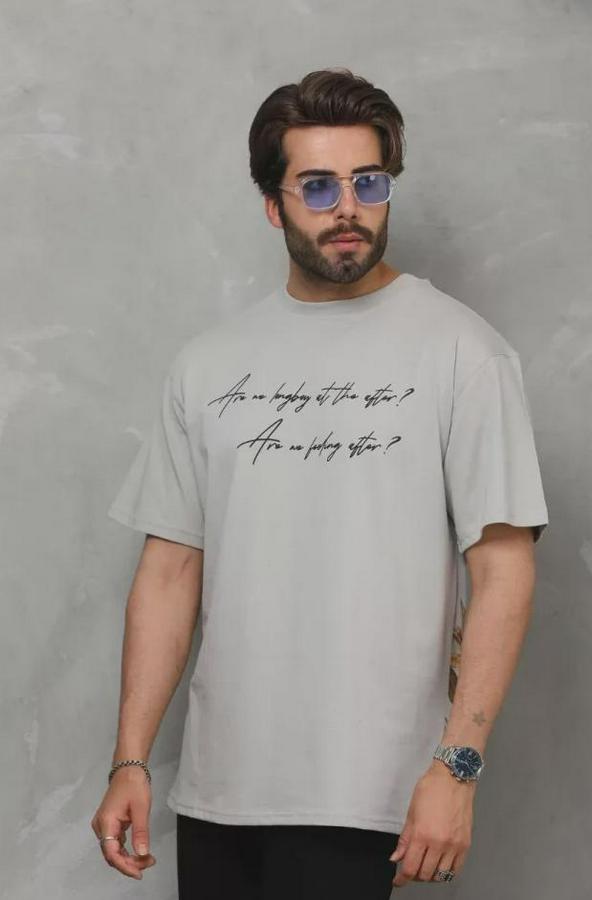 Unisex Bisiklet Yaka Baskılı Oversize T-Shirt
