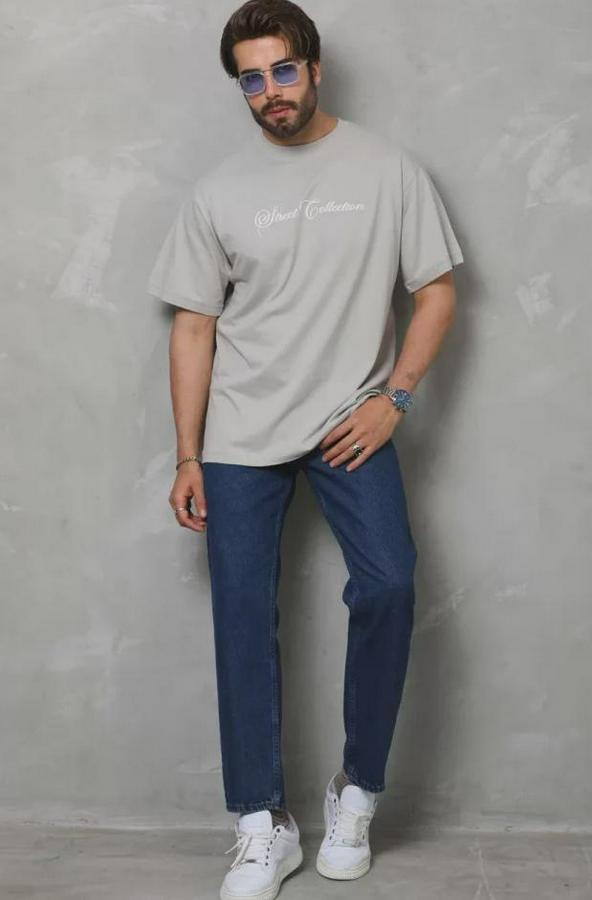 Unisex Bisiklet Yaka Baskılı Oversize T-Shirt