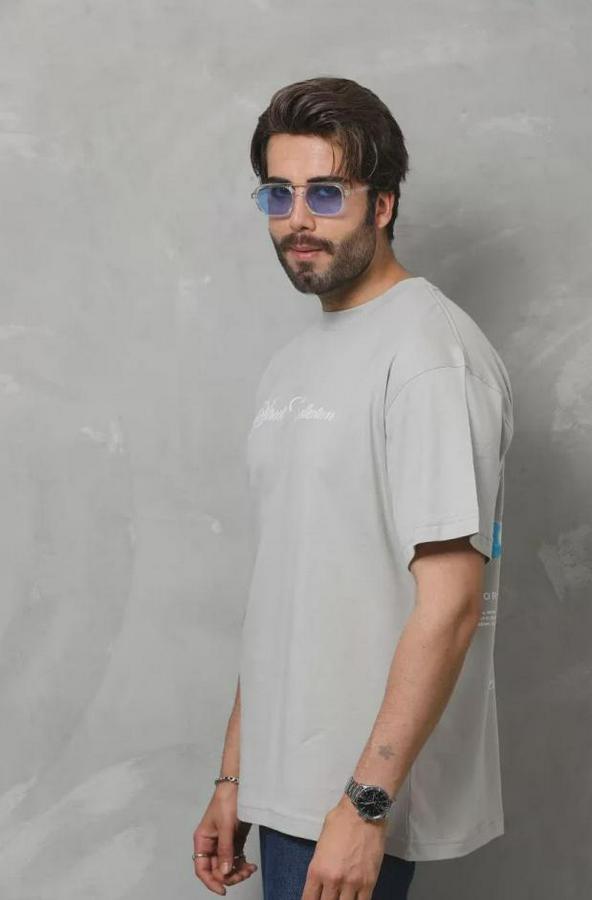Unisex Bisiklet Yaka Baskılı Oversize T-Shirt