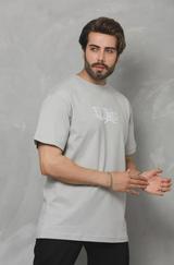 Unisex Bisiklet Yaka Baskılı Oversize T-Shirt