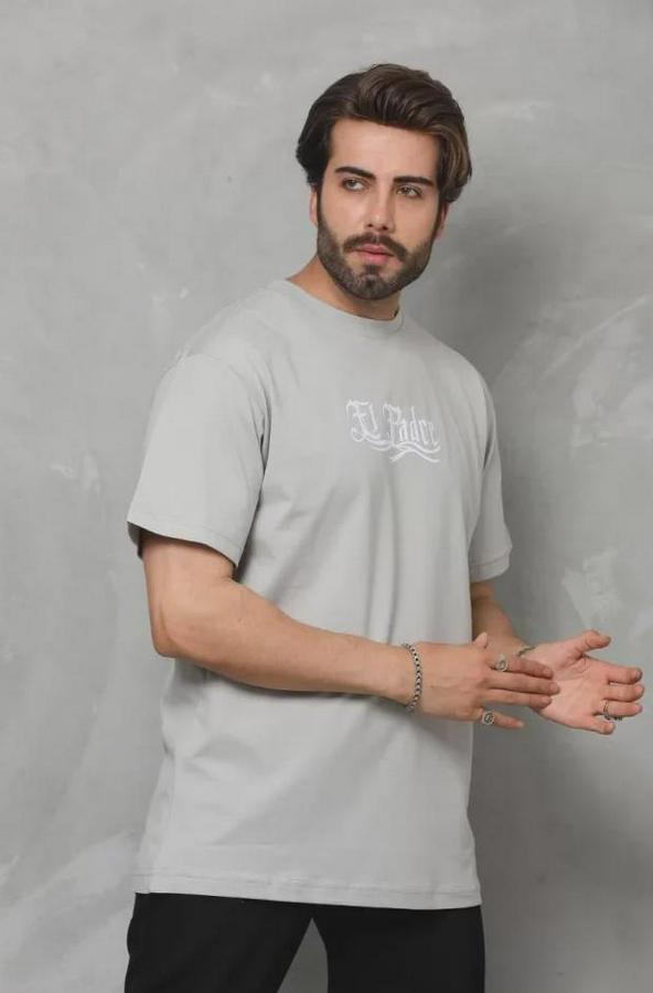 Unisex Bisiklet Yaka Baskılı Oversize T-Shirt