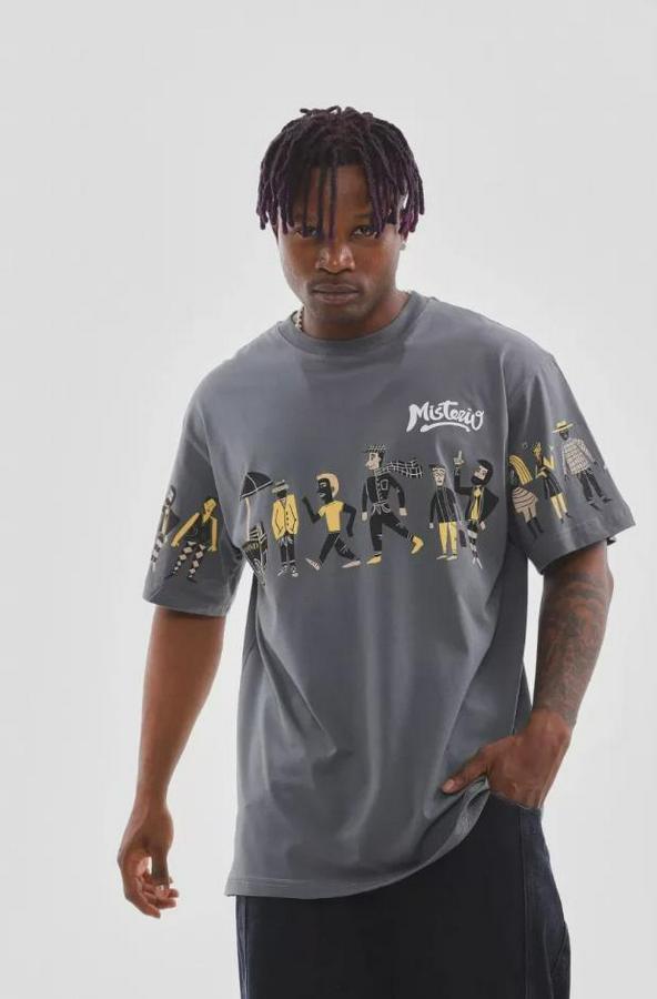 Unisex Bisiklet Yaka Baskılı Oversize T-Shirt