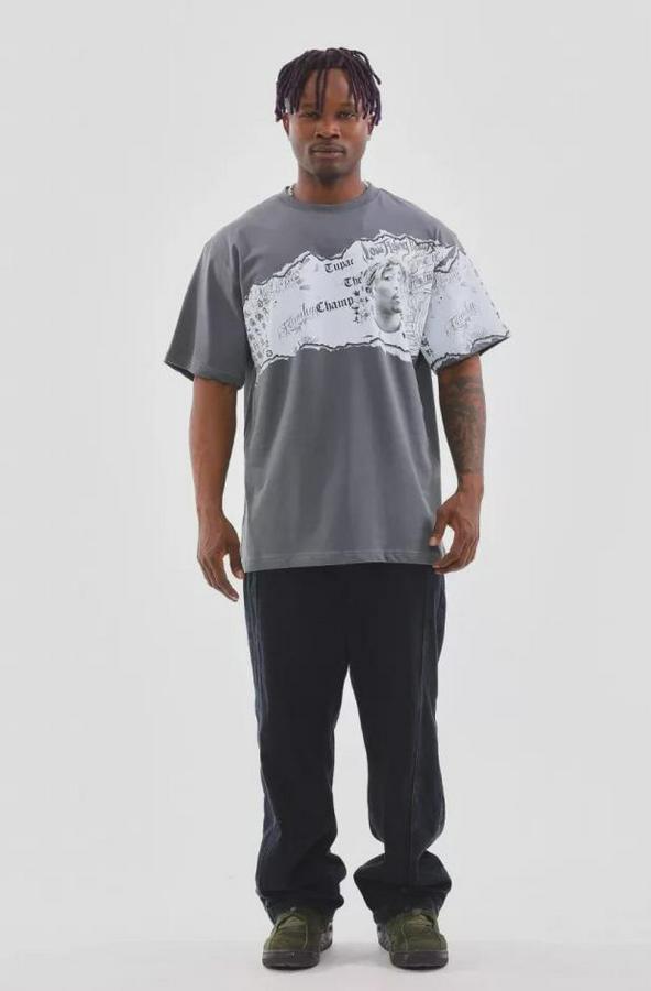 Unisex Bisiklet Yaka Baskılı Oversize T-Shirt