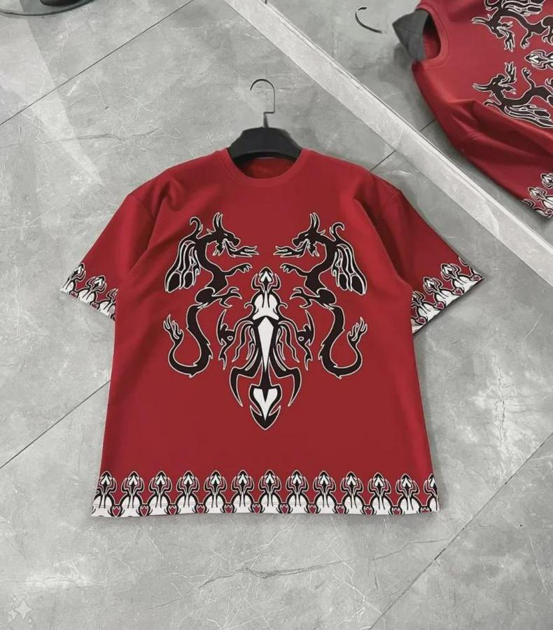 Unisex Bisiklet Yaka Baskılı Oversize T-Shirt