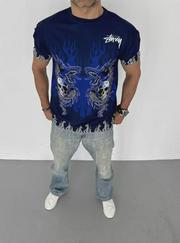 Unisex Bisiklet Yaka Baskılı Oversize T-Shirt