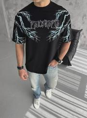 Unisex Bisiklet Yaka Baskılı Oversize T-Shirt