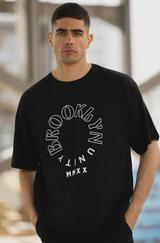 Unisex Bisiklet Yaka Baskılı Oversize T-Shirt