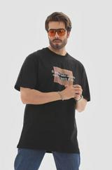 Unisex Bisiklet Yaka Baskılı Oversize T-Shirt