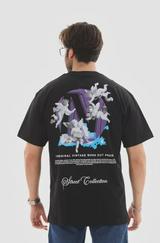 Unisex Bisiklet Yaka Baskılı Oversize T-Shirt