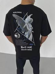 Unisex Bisiklet Yaka Baskılı Oversize T-Shirt