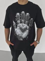 Unisex Bisiklet Yaka Baskılı Oversize T-Shirt