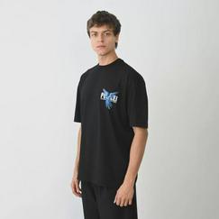 Unisex Bisiklet Yaka Baskılı Oversize T-Shirt