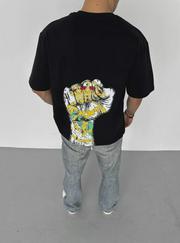 Unisex Bisiklet Yaka Baskılı Oversize T-Shirt