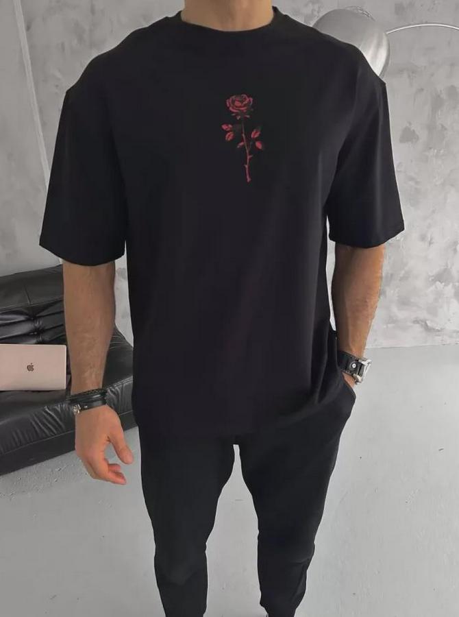 Unisex Bisiklet Yaka Baskılı Oversize T-Shirt