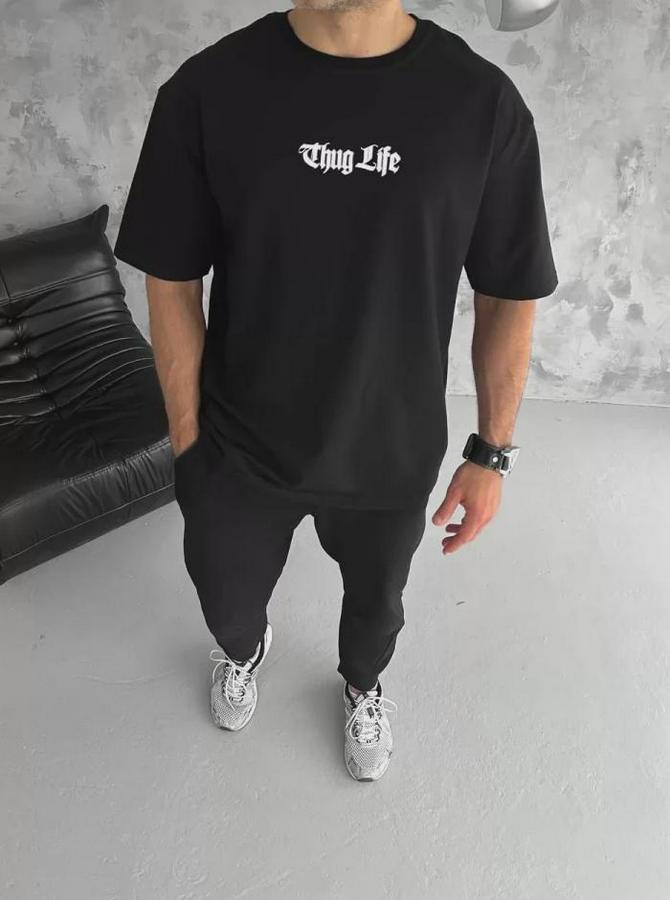 Unisex Bisiklet Yaka Baskılı Oversize T-Shirt