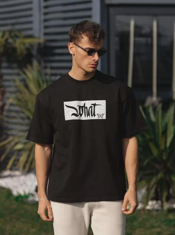 Unisex Bisiklet Yaka Baskılı Oversize T-Shirt