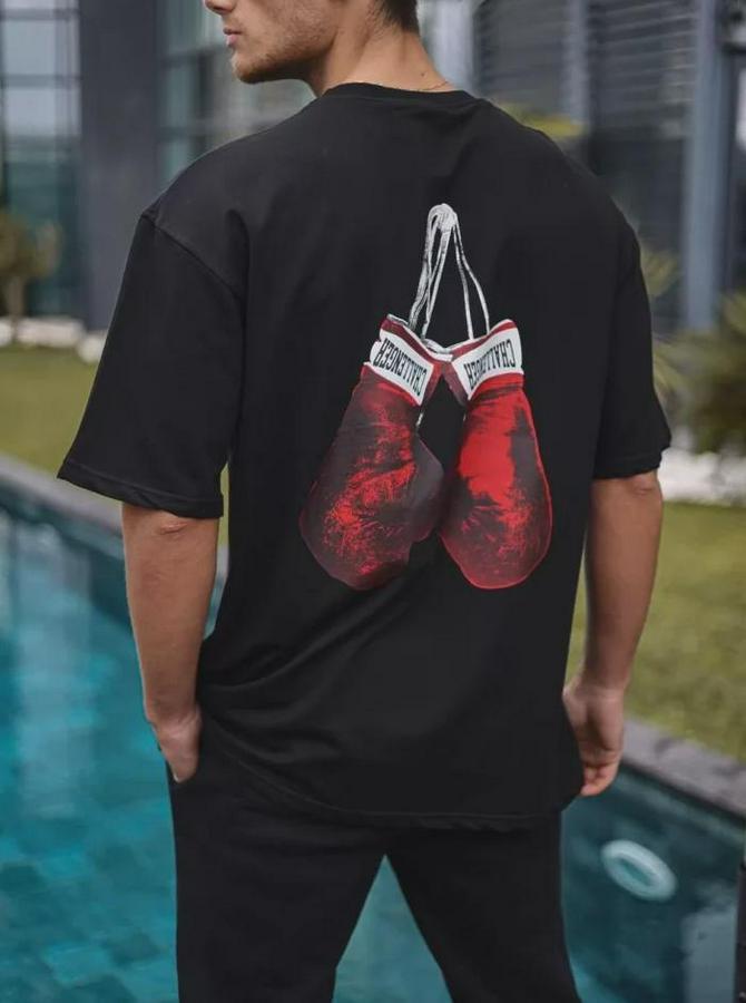 Unisex Bisiklet Yaka Baskılı Oversize T-Shirt