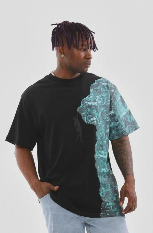 Unisex Bisiklet Yaka Baskılı Oversize T-Shirt
