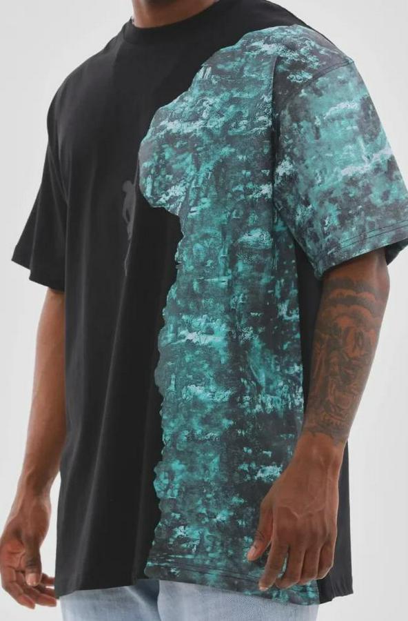 Unisex Bisiklet Yaka Baskılı Oversize T-Shirt