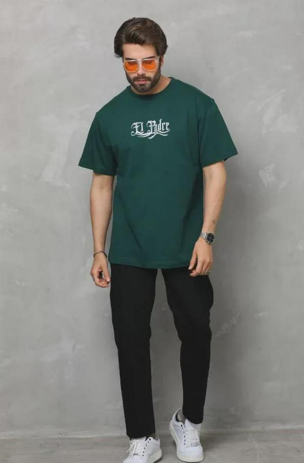 Unisex Bisiklet Yaka Baskılı Oversize T-Shirt