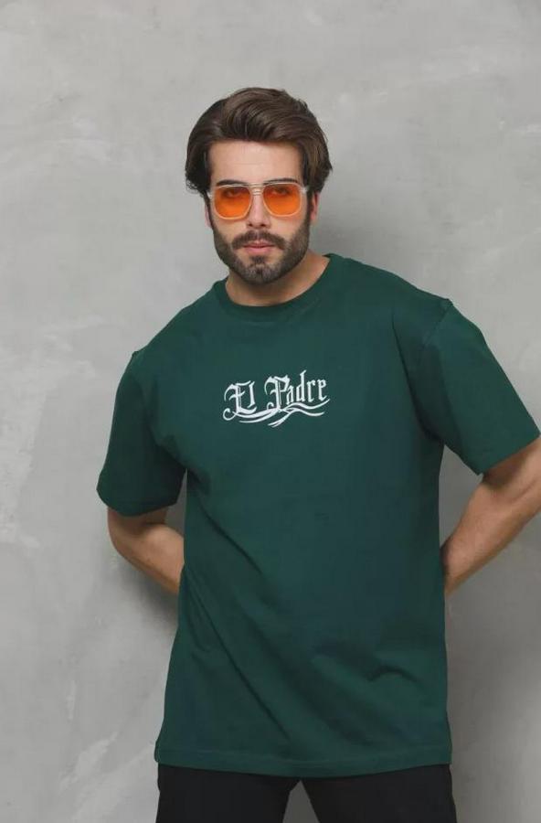 Unisex Bisiklet Yaka Baskılı Oversize T-Shirt