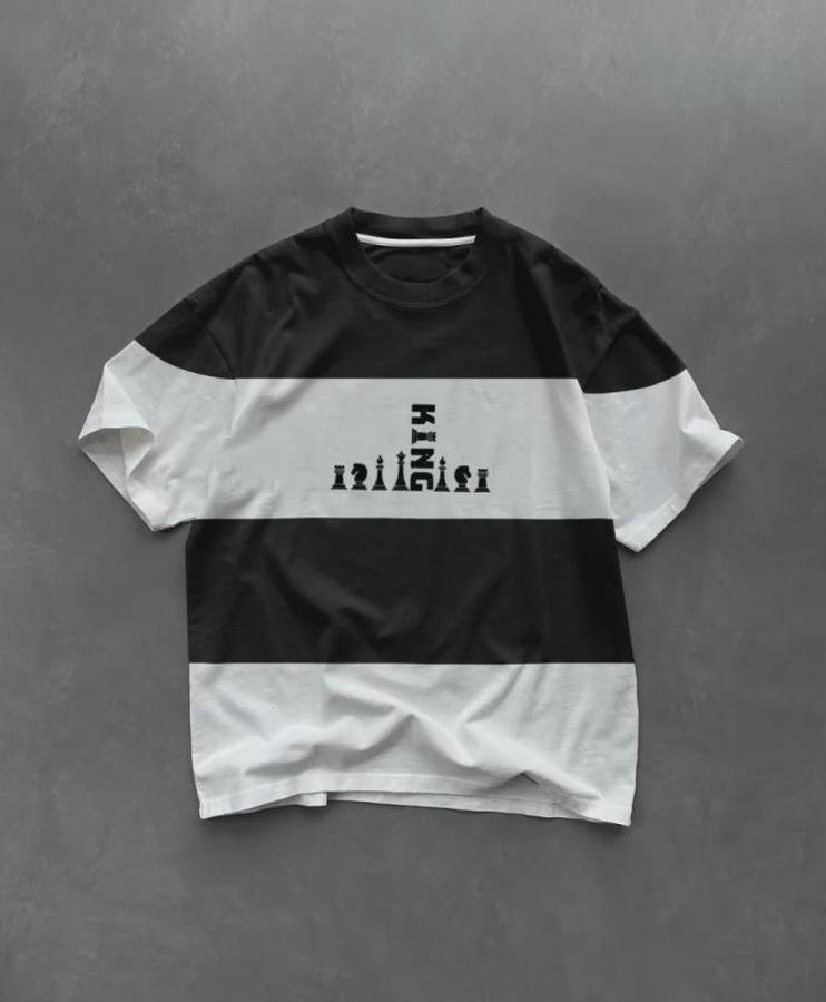 Unisex Bisiklet Yaka Baskılı Parçalı Oversize T-Shirt