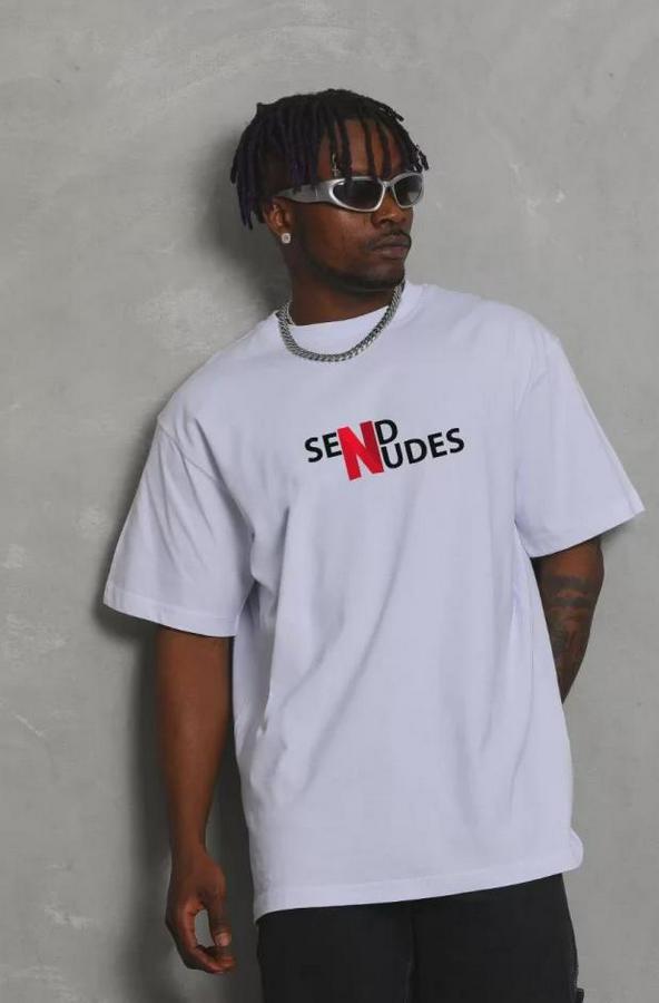 Unisex Bisiklet Yaka Double Oversize Baskılı T-Shirt