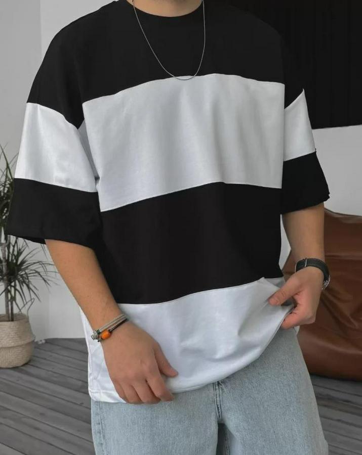 Unisex Bisiklet Yaka Parçalı T-Shirt