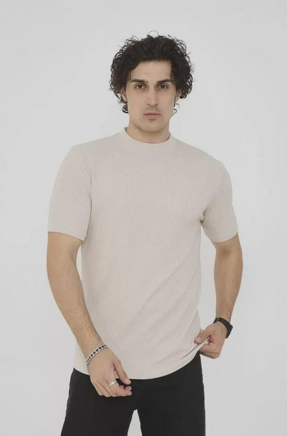 Unisex Bisiklet Yaka Slim Fit T-Shirt- Bej