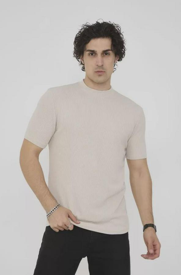 Unisex Bisiklet Yaka Slim Fit T-Shirt- Bej