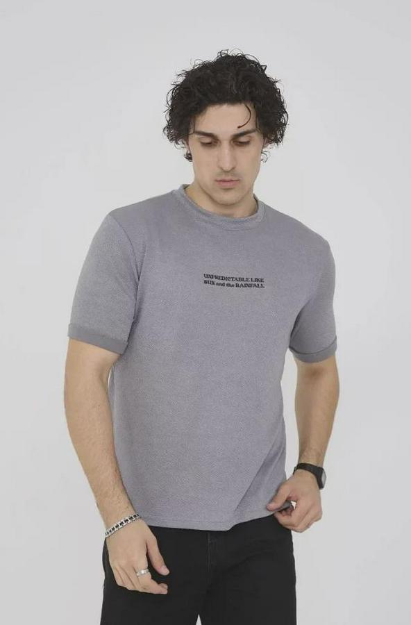 Unisex Bisiklet Yaka Slim Fit T-Shirt- Gri