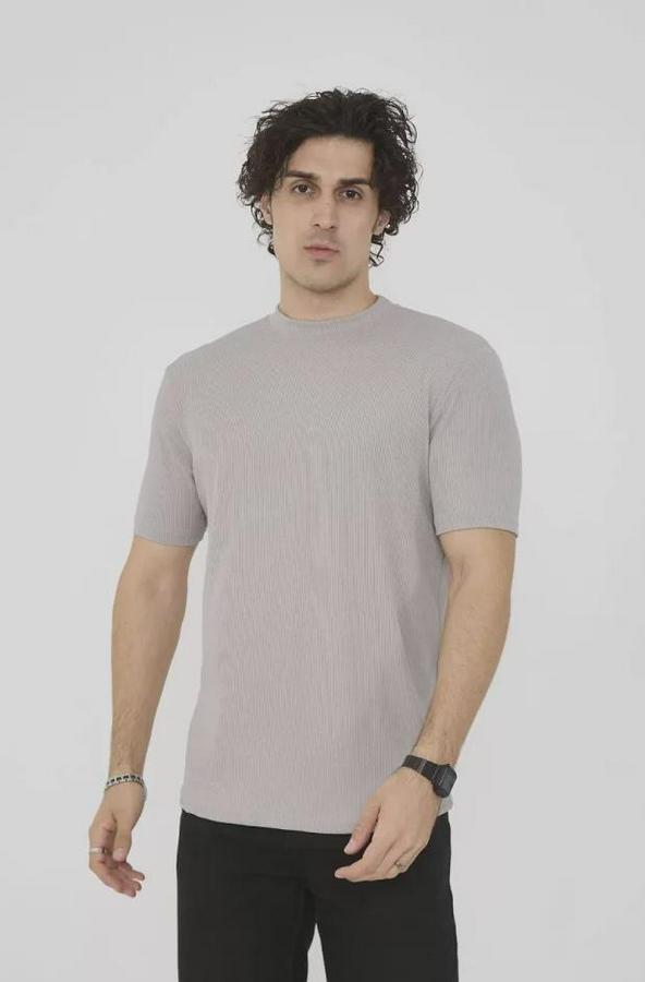 Unisex Bisiklet Yaka Slim Fit T-Shirt- Taş