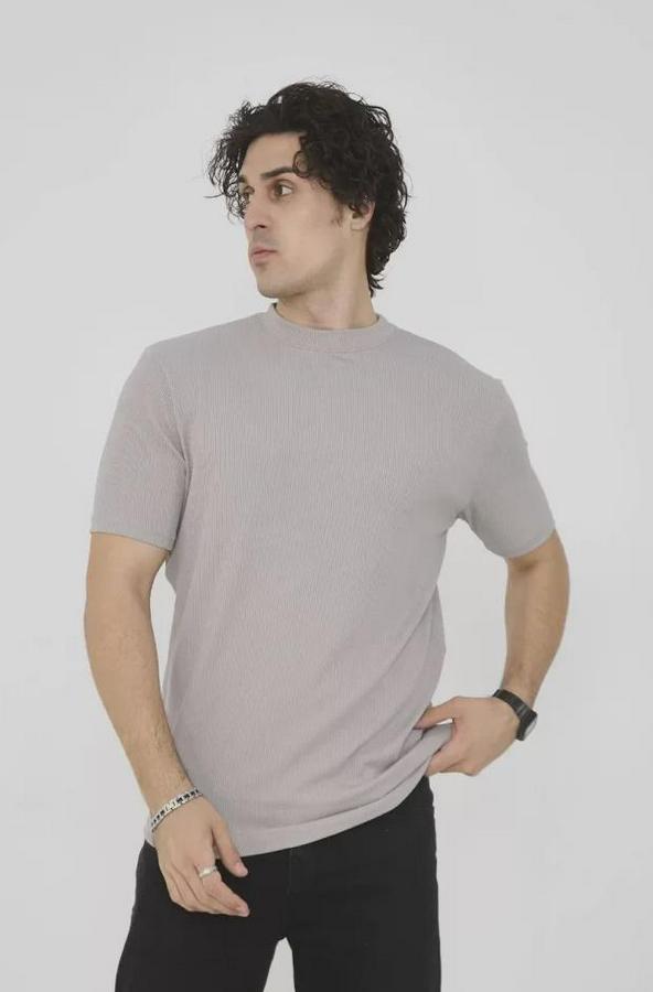 Unisex Bisiklet Yaka Slim Fit T-Shirt- Taş