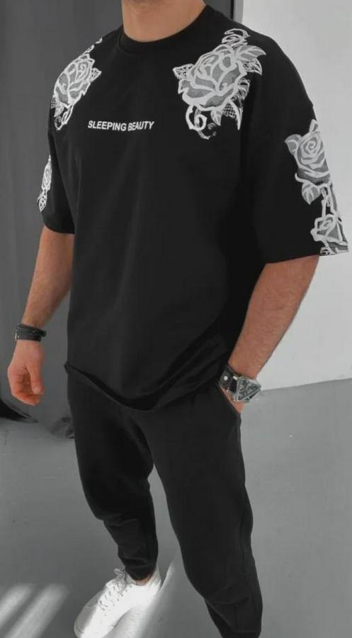 Unisex Flok Kabartma Baskılı T-Shirt