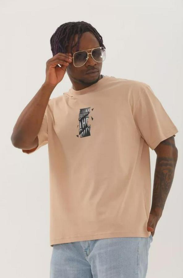 Unisex Oversize Baskılı Bisiklet Yaka T-Shirt