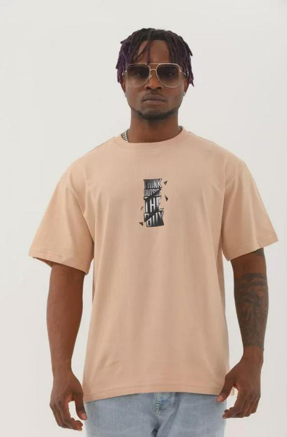 Unisex Oversize Baskılı Bisiklet Yaka T-Shirt