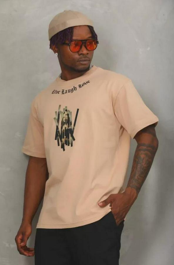 Unisex Oversize Baskılı Bisiklet Yaka T-Shirt