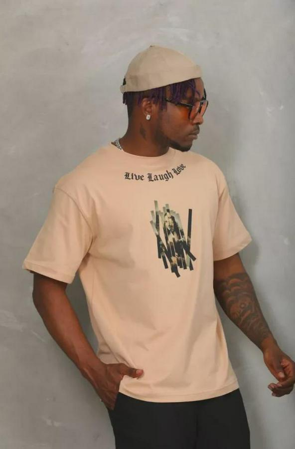 Unisex Oversize Baskılı Bisiklet Yaka T-Shirt