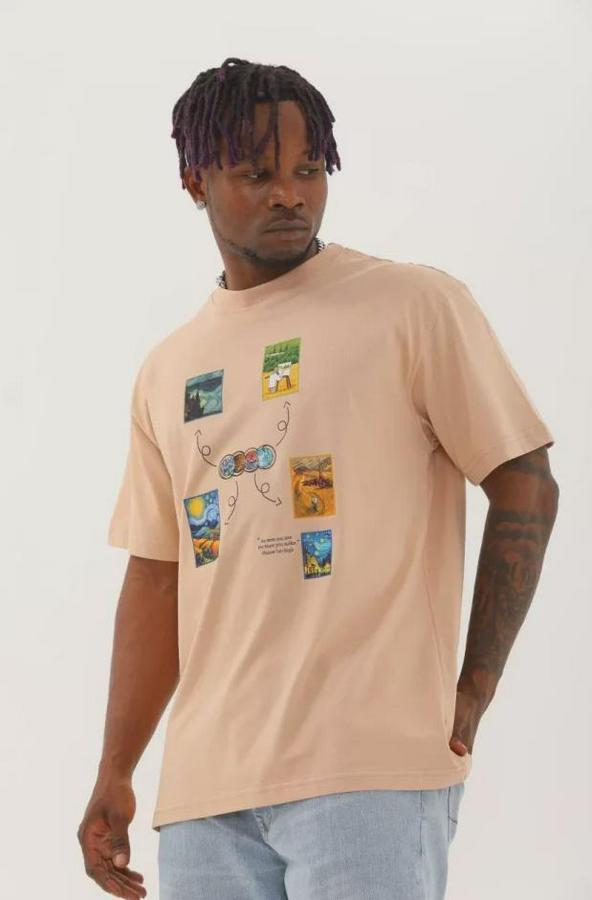 Unisex Oversize Baskılı Bisiklet Yaka T-Shirt