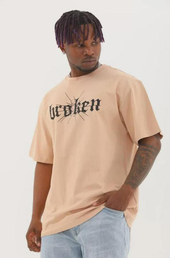 Unisex Oversize Baskılı Bisiklet Yaka T-Shirt