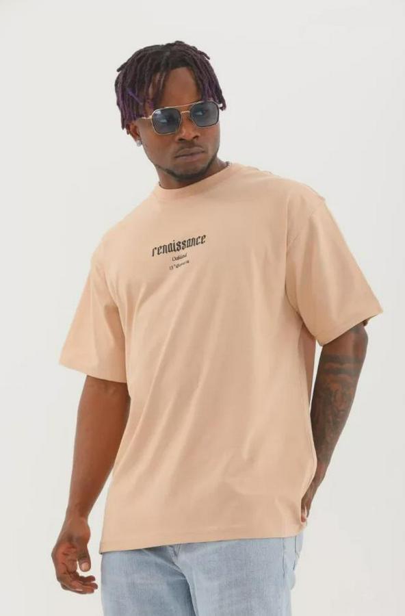 Unisex Oversize Baskılı Bisiklet Yaka T-Shirt