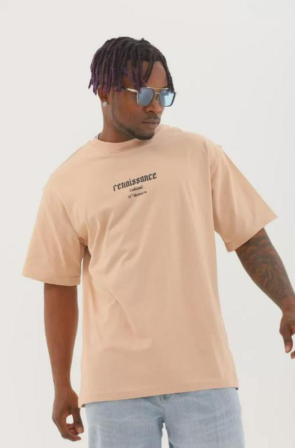 Unisex Oversize Baskılı Bisiklet Yaka T-Shirt