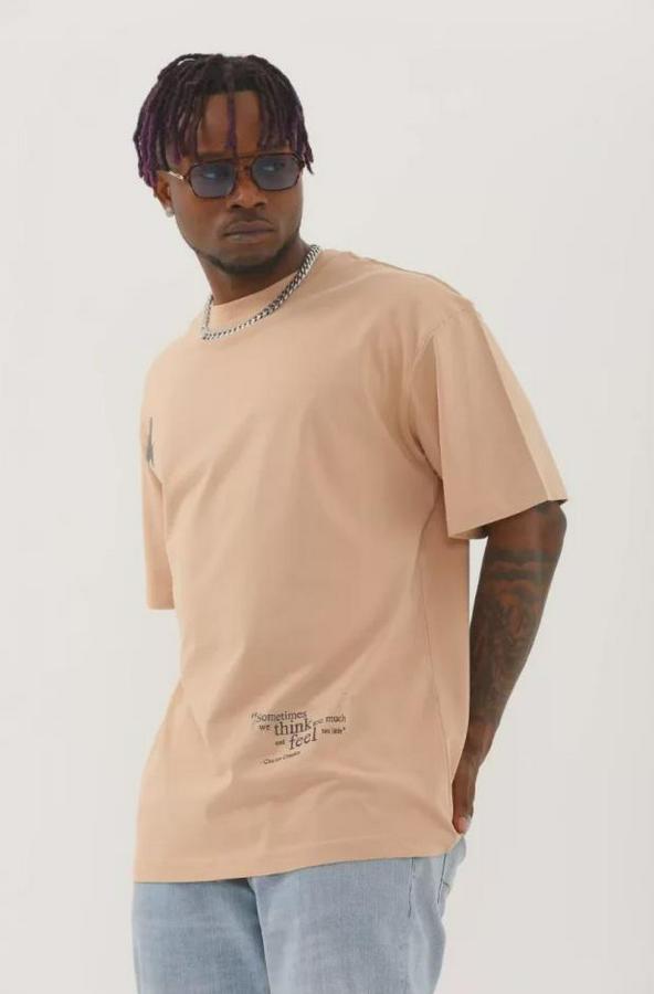 Unisex Oversize Baskılı Bisiklet Yaka T-Shirt