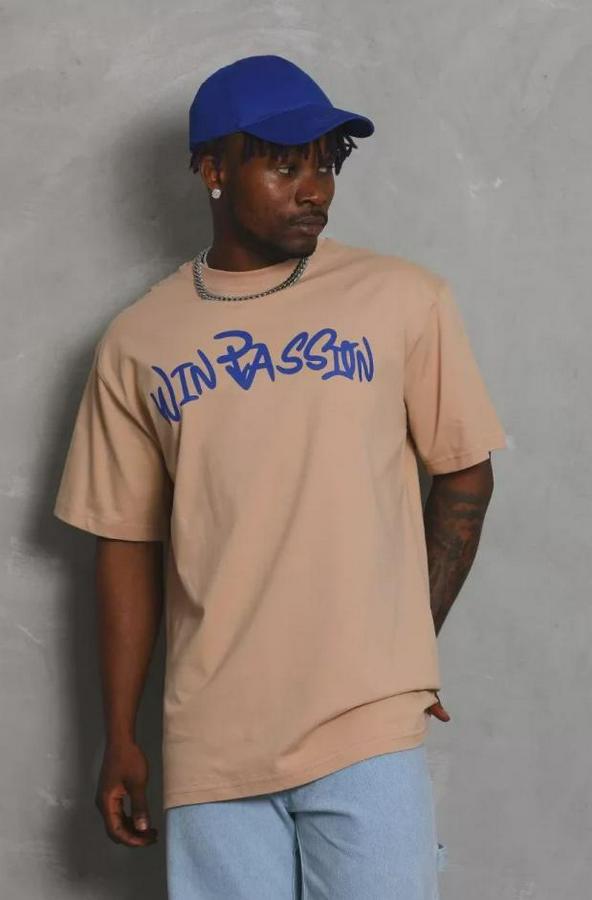 Unisex Oversize Baskılı Bisiklet Yaka T-Shirt