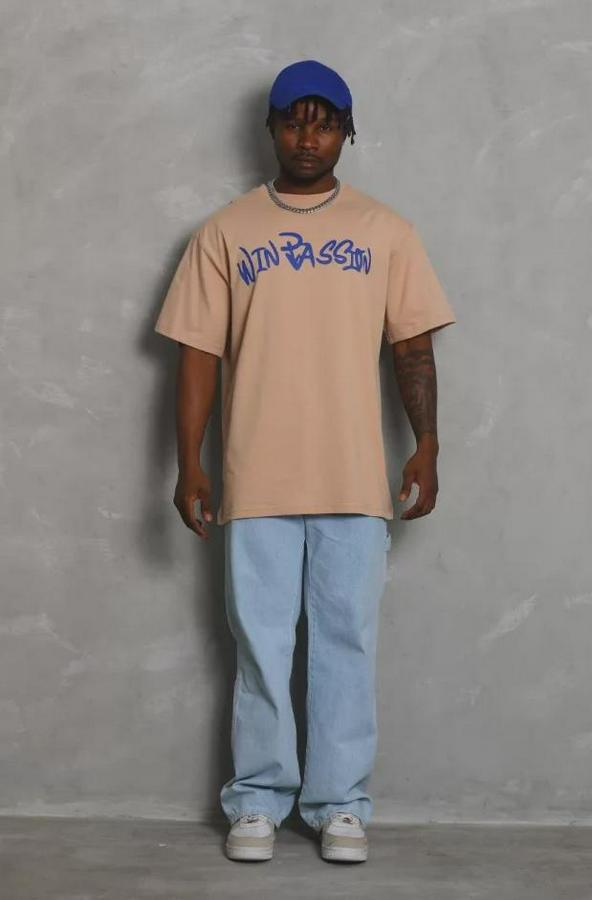 Unisex Oversize Baskılı Bisiklet Yaka T-Shirt