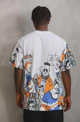 Unisex Oversize Baskılı Bisiklet Yaka T-Shirt