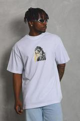 Unisex Oversize Baskılı Bisiklet Yaka T-Shirt
