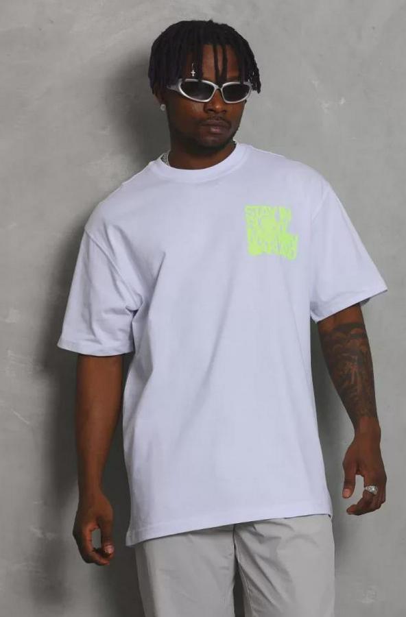 Unisex Oversize Baskılı Bisiklet Yaka T-Shirt